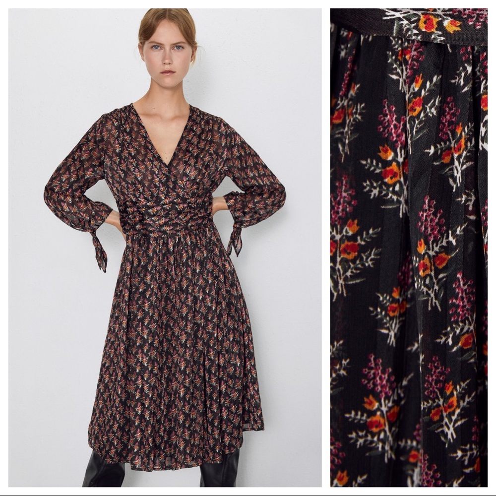 NWT. Zara Floral Print Midi Dress. Size M.